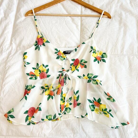 NWOT ASOS Fashion Union Citrus Print Tie Front Peplum Camisole Top White Size 8 - Picture 6 of 7